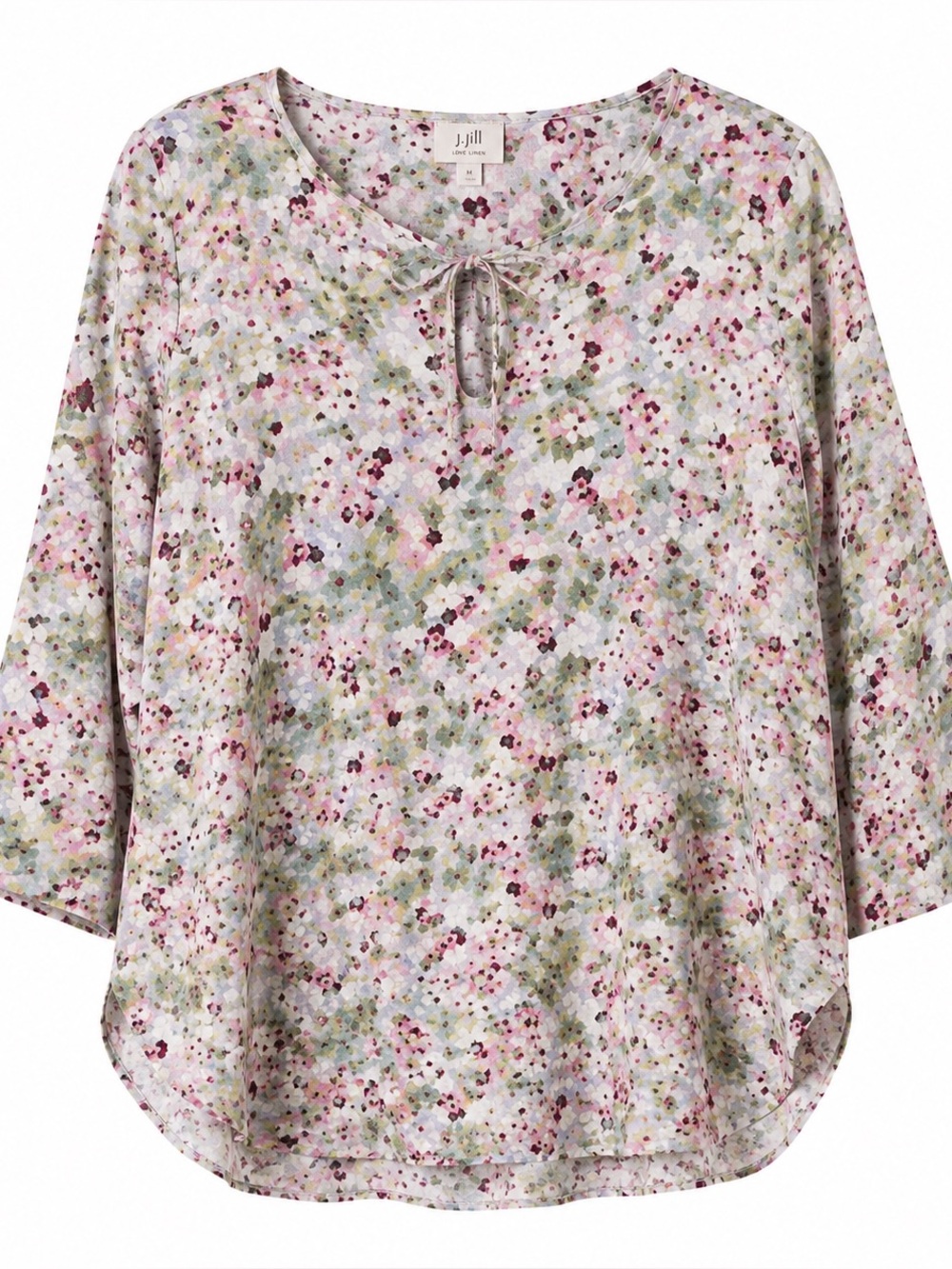 J. Jill Love Linen 100% Linen KeyholeTie Floral Tie-Neck 3/4 Sleeve Tunic Sz XL